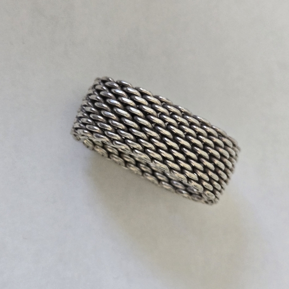 Tiffany & Co Classic Somerset Mesh Basket Weave .925 Sterling Silver Ring Size 7 - Picture 3 of 16